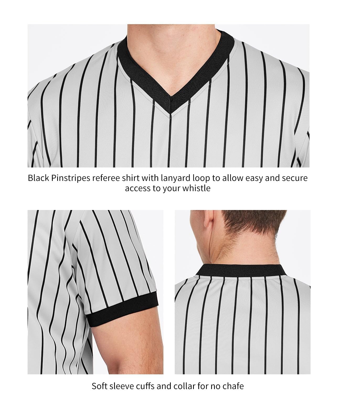 FitsT4 Sports Basketball Officials Grey Wrestling V-Neck Performance Referee Shirt Ref Jersey Uniform - Image 4