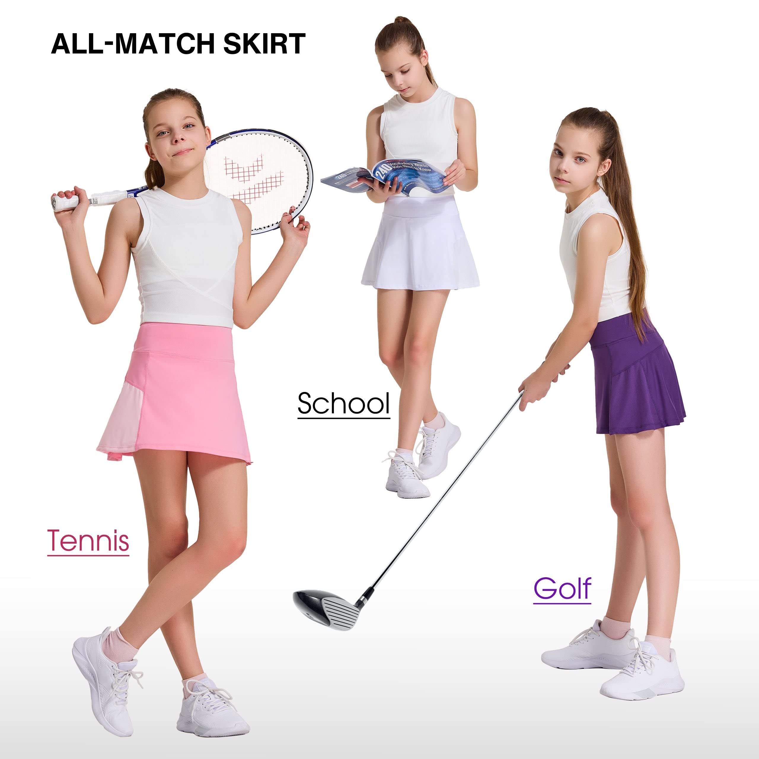 FitsT4 Sports Girl's Golf Skirt Adjustable Waist Active Tennis Skort UPF50+ - Image 6