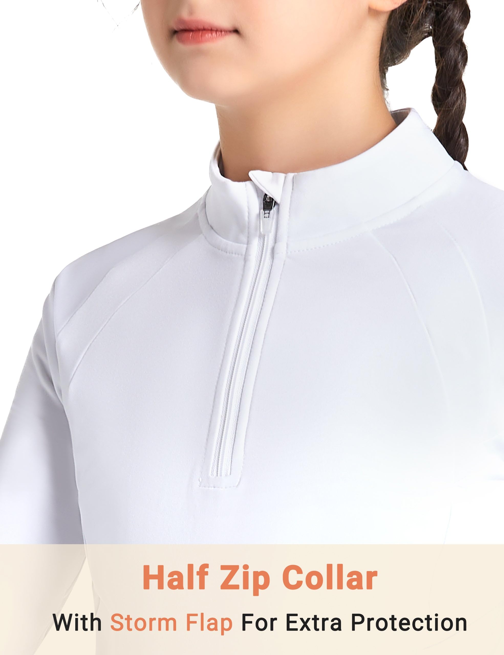 FitsT4 Sports Girls Fleece Long Sleeve Shirts Thumbhole Horse Riding Shirt Kids Equestrain Half Zip Thermal Jacket - Image 4