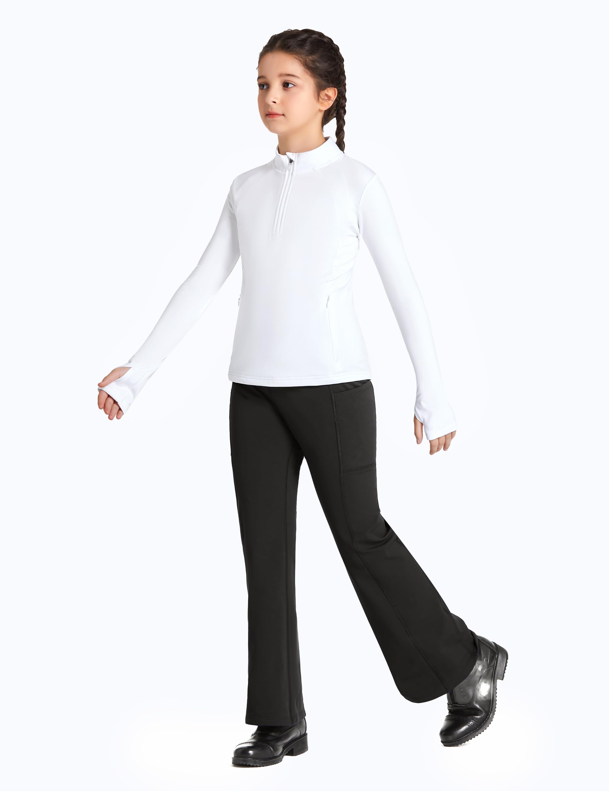 FitsT4 Sports Girls Fleece Long Sleeve Shirts Thumbhole Horse Riding Shirt Kids Equestrain Half Zip Thermal Jacket - Image 6