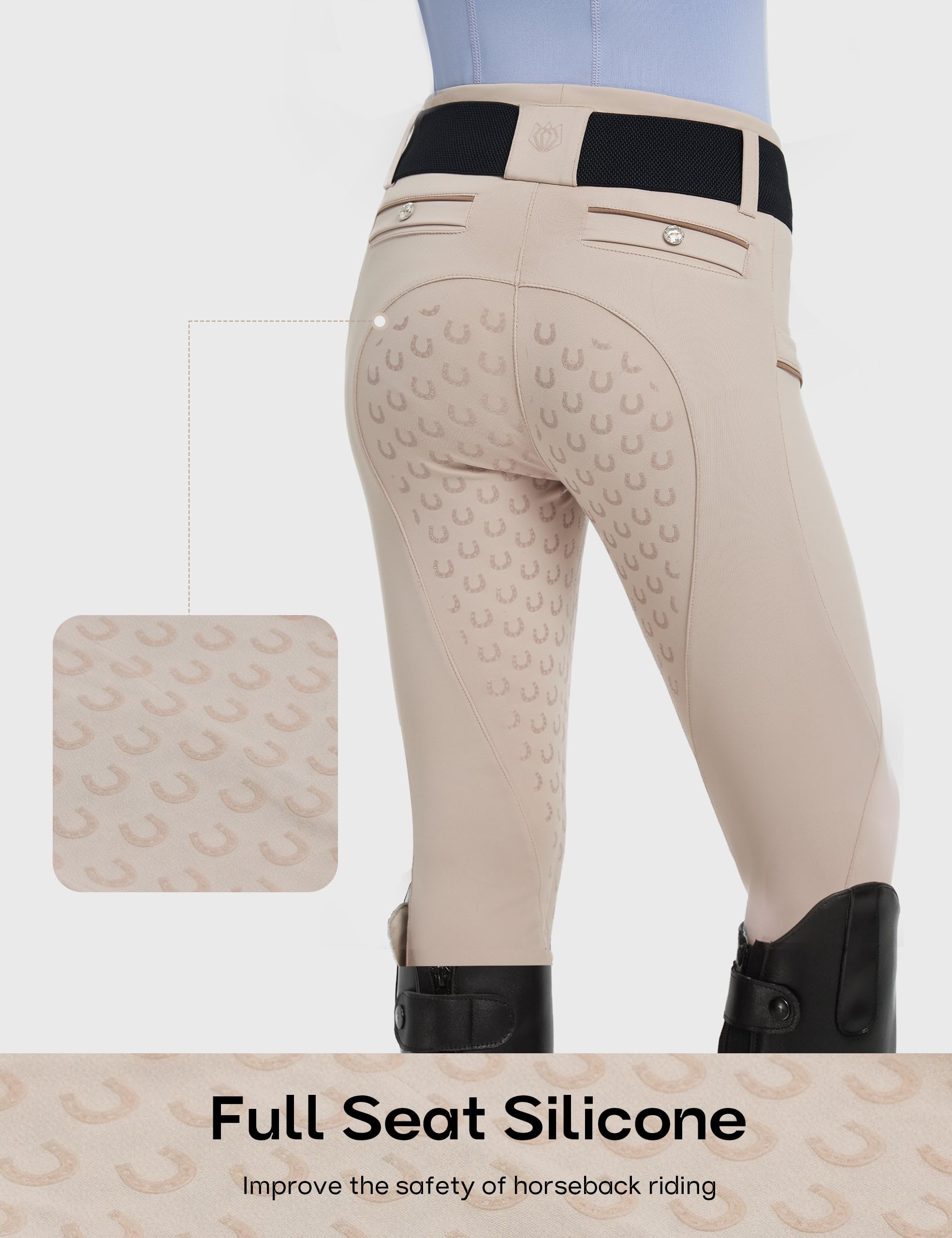 FitsT4 Sports Girls Horse Riding Pants Full Seat Silicone Girls Equestrian Pants Stretchy Kids Breeches Riding Tights Pockets - Image 4