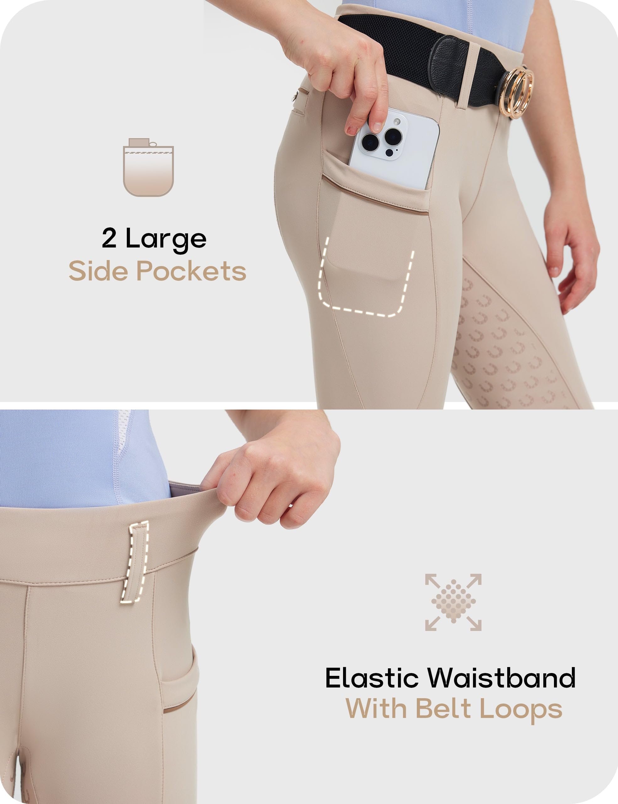 FitsT4 Sports Girls Horse Riding Pants Full Seat Silicone Girls Equestrian Pants Stretchy Kids Breeches Riding Tights Pockets - Image 5