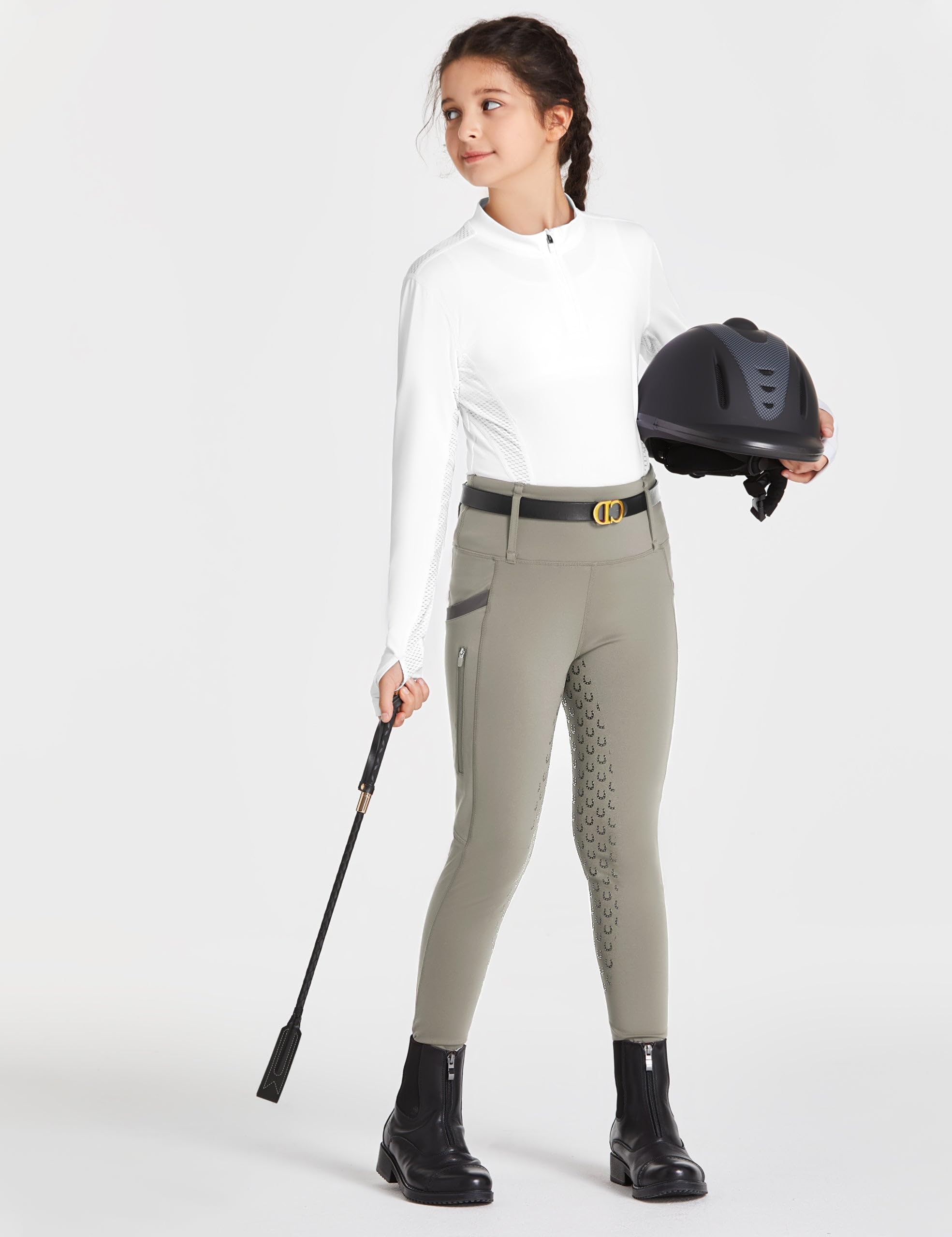 FitsT4 Sports Girls Riding Pants Full Seat High Waist Kids Equestrian Breeches Horse Schooling Tights Zipper Pockets - Image 3