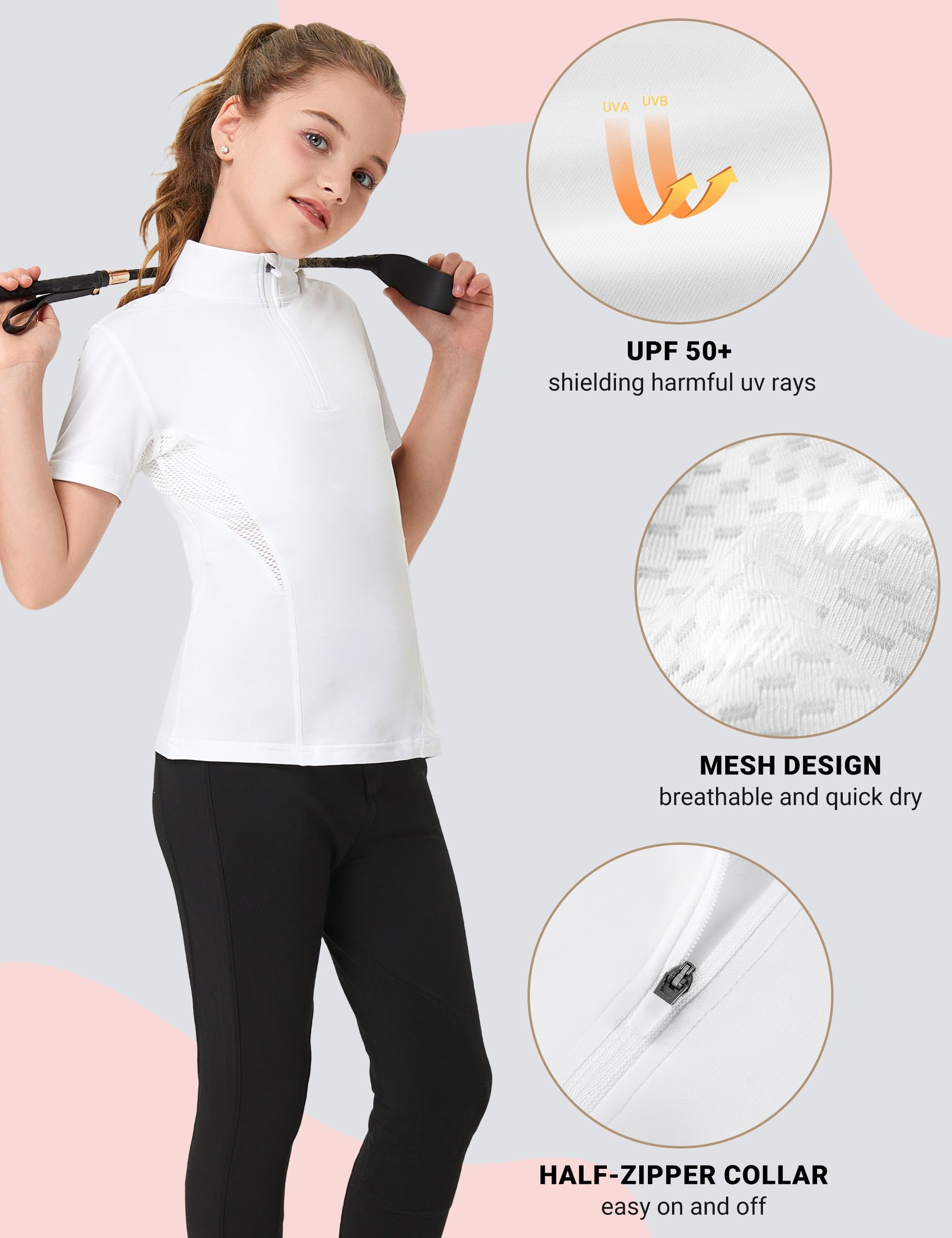 FitsT4 Sports Girls Short Sleeve Equestrian Shirt Quick Dry Horse Riding Shirts Half Zip Horseback Show Shirt - Image 3