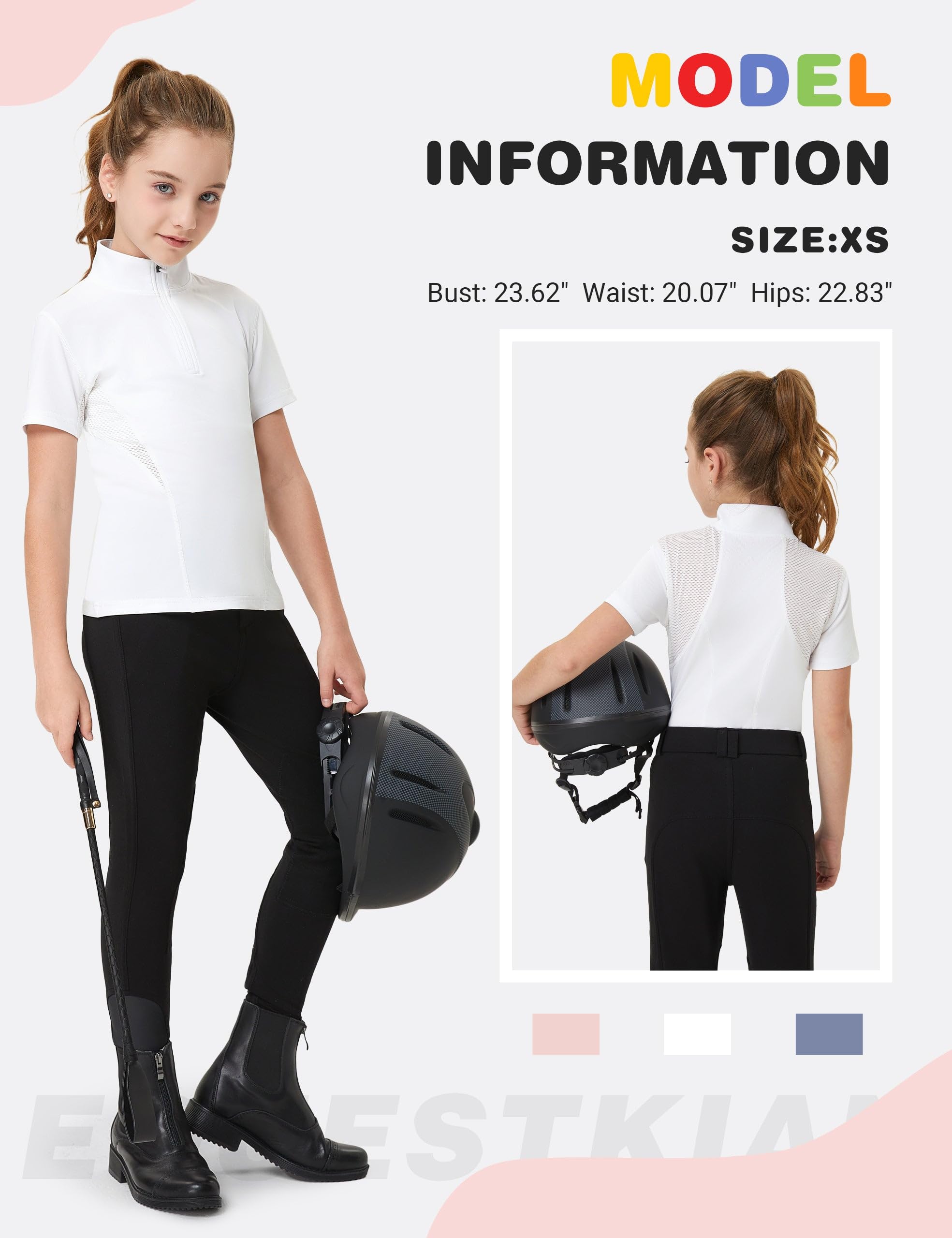 FitsT4 Sports Girls Short Sleeve Equestrian Shirt Quick Dry Horse Riding Shirts Half Zip Horseback Show Shirt - Image 5