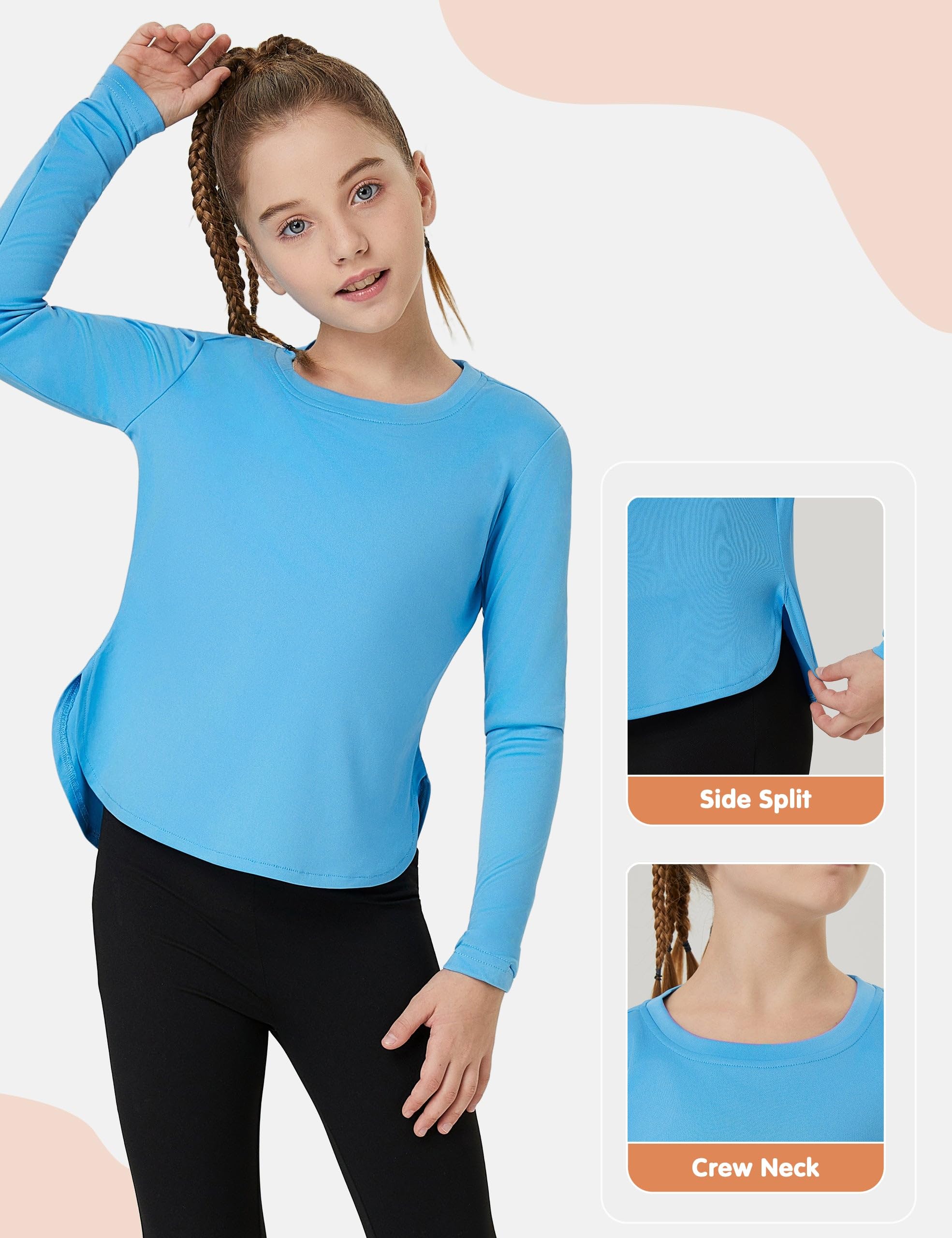 FitsT4 Sports Girls Sun Shirts Long Sleeve Rash Guard UPF 50+ UV Protection Swim Tops - Image 3