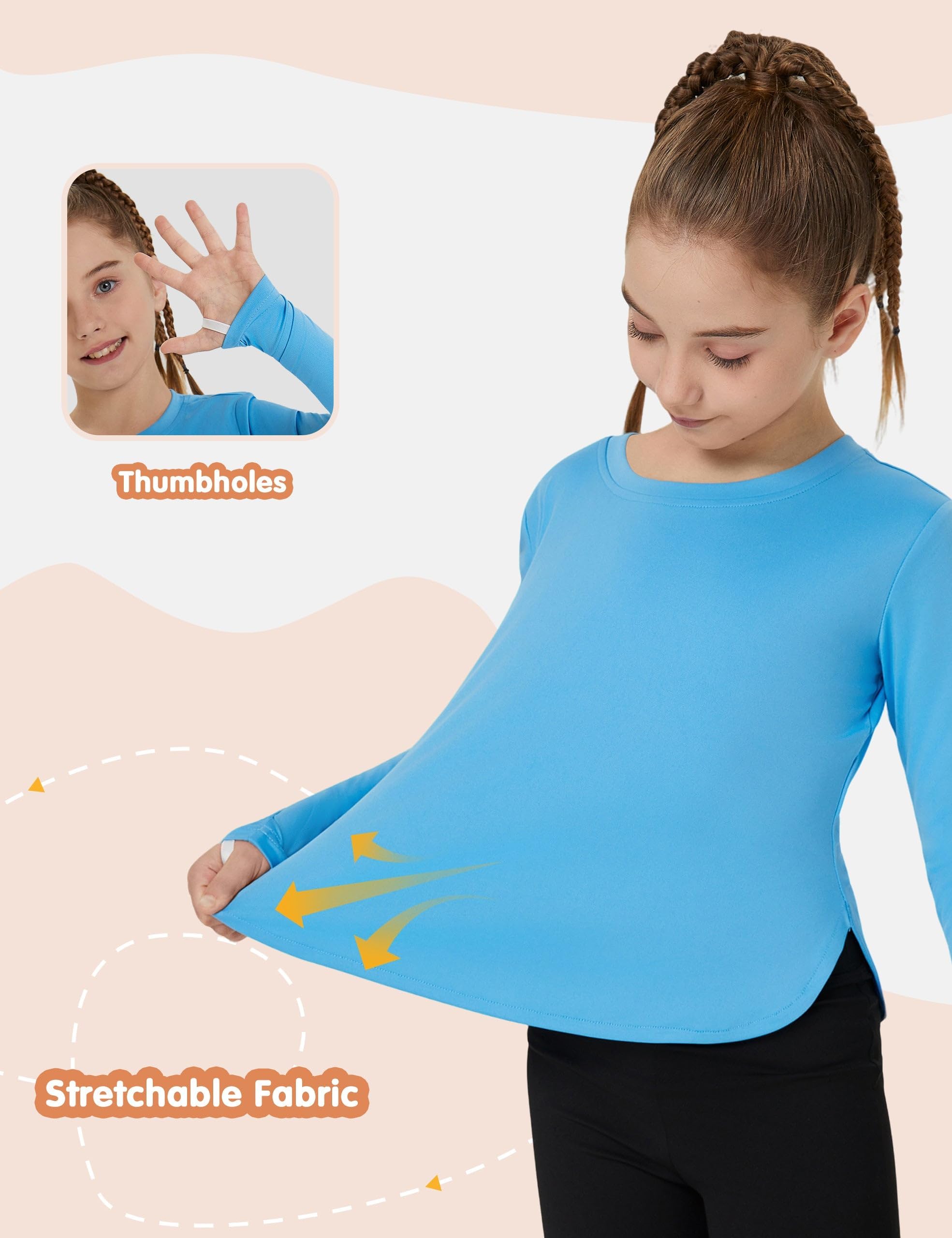 FitsT4 Sports Girls Sun Shirts Long Sleeve Rash Guard UPF 50+ UV Protection Swim Tops - Image 4