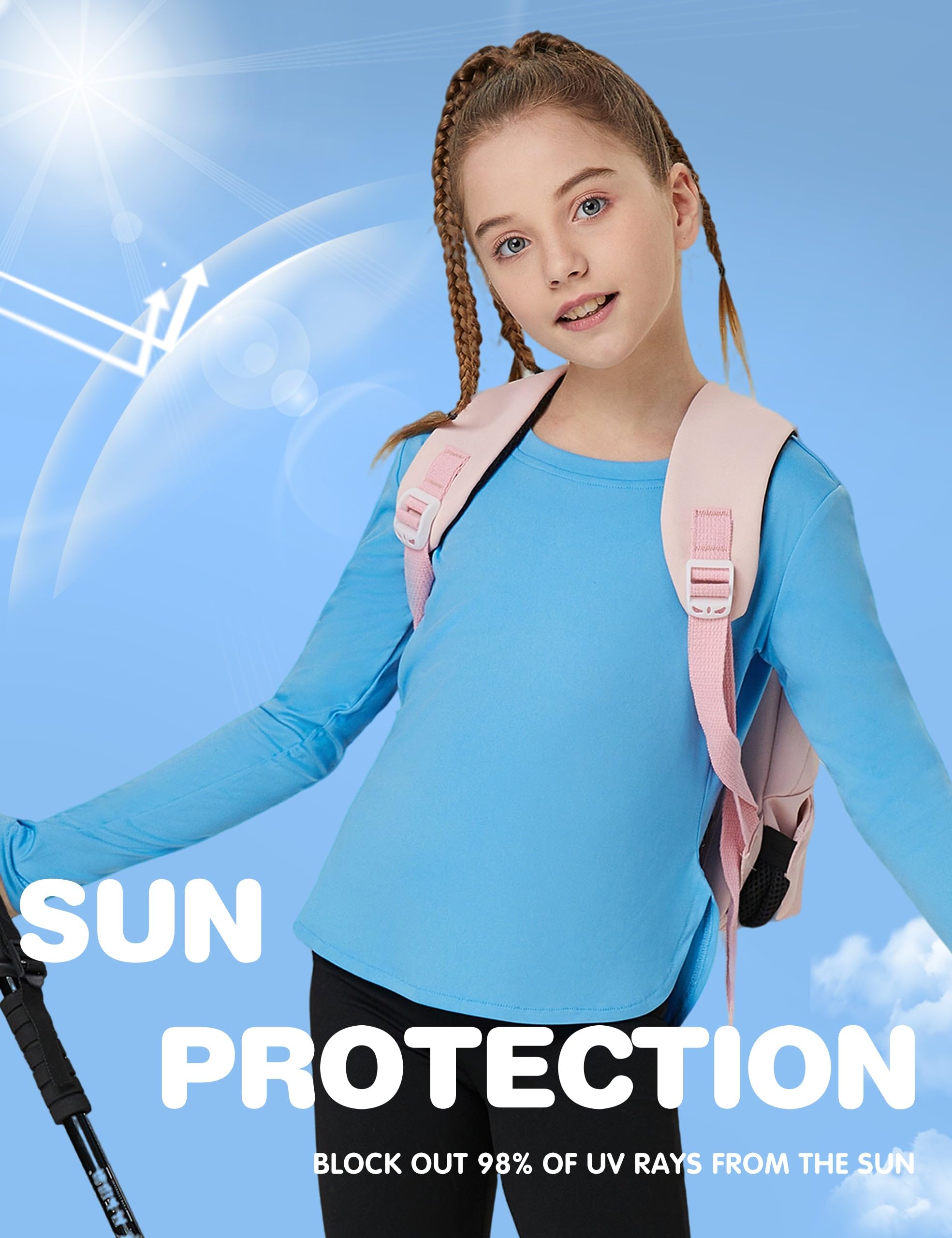 FitsT4 Sports Girls Sun Shirts Long Sleeve Rash Guard UPF 50+ UV Protection Swim Tops - Image 5