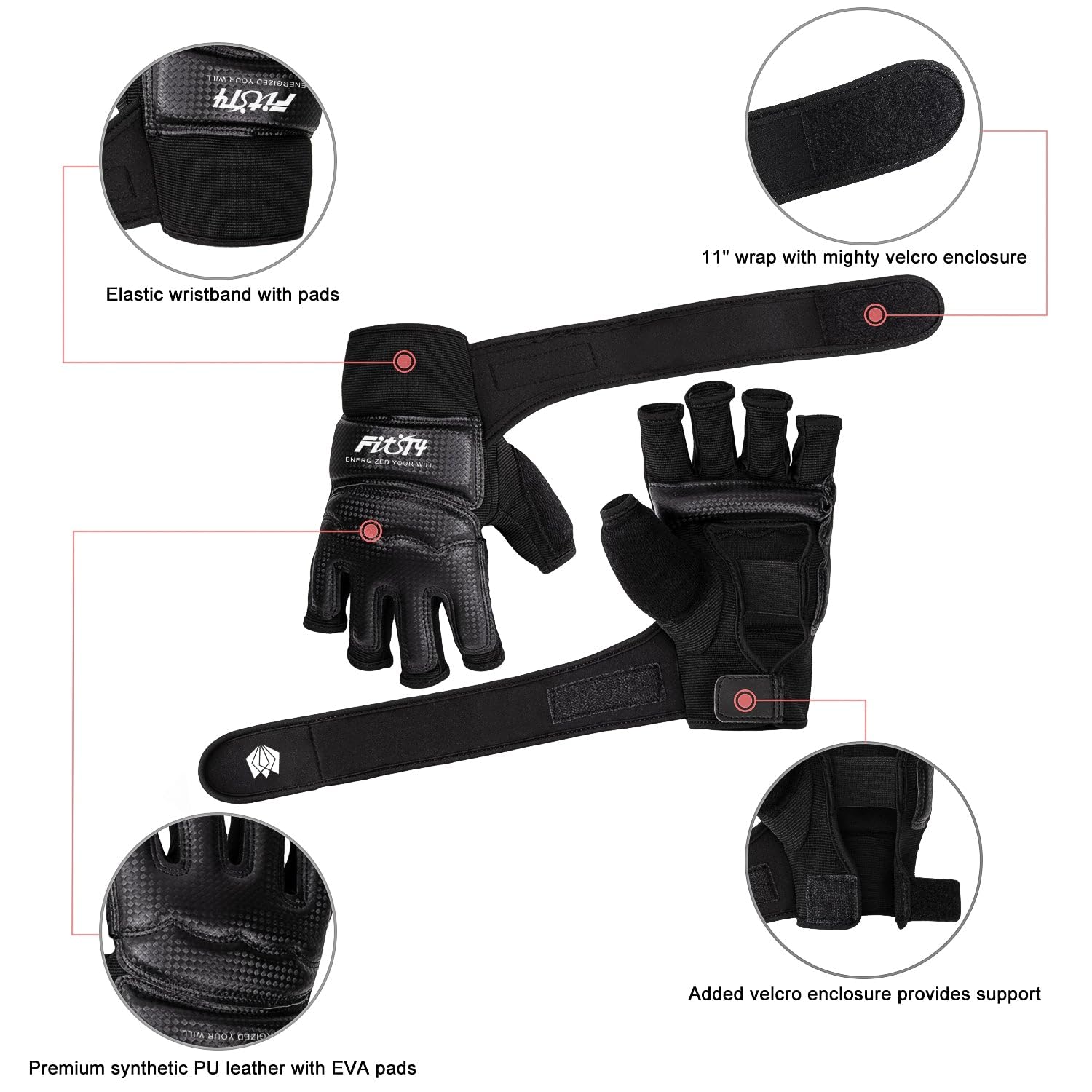 FitsT4 Sports Half Mitts MMA UFC Training Boxing Punch Bag Martial Arts Gloves - Image 3