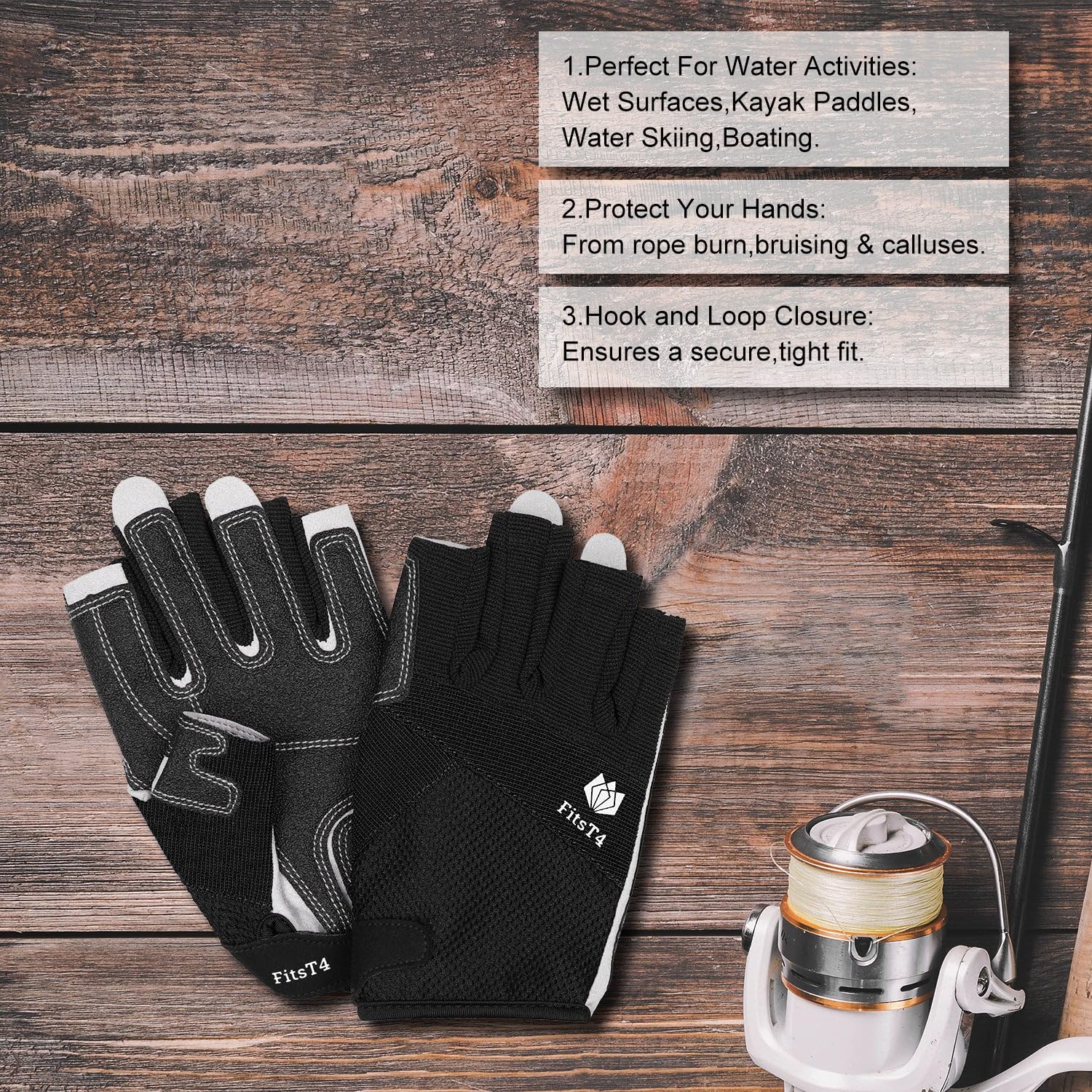 FitsT4 Sports Kayaking Gloves 3/4 or Full Finger Padded Palm Fingerless Gloves for Men Women Youth Perfect for Sailing Paddling Canoeing Boating Workout Rowing SUP and Other Water Sports - Image 3