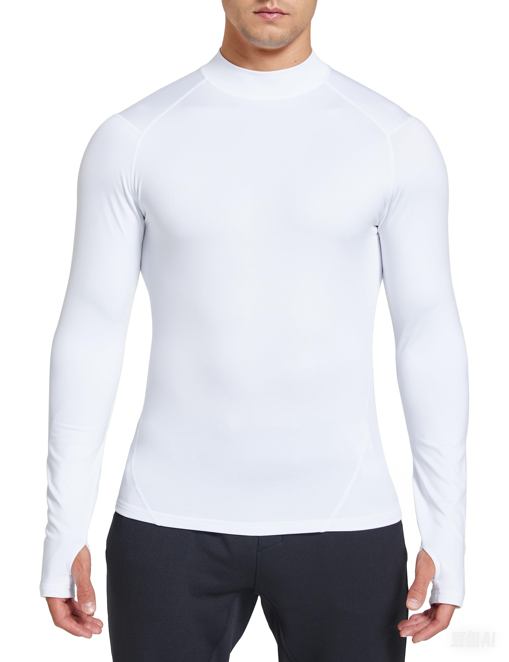 FitsT4 Sports Men's Thermal Shirt Fleece Lined Mock Neck Base Layer Tops - Image 3