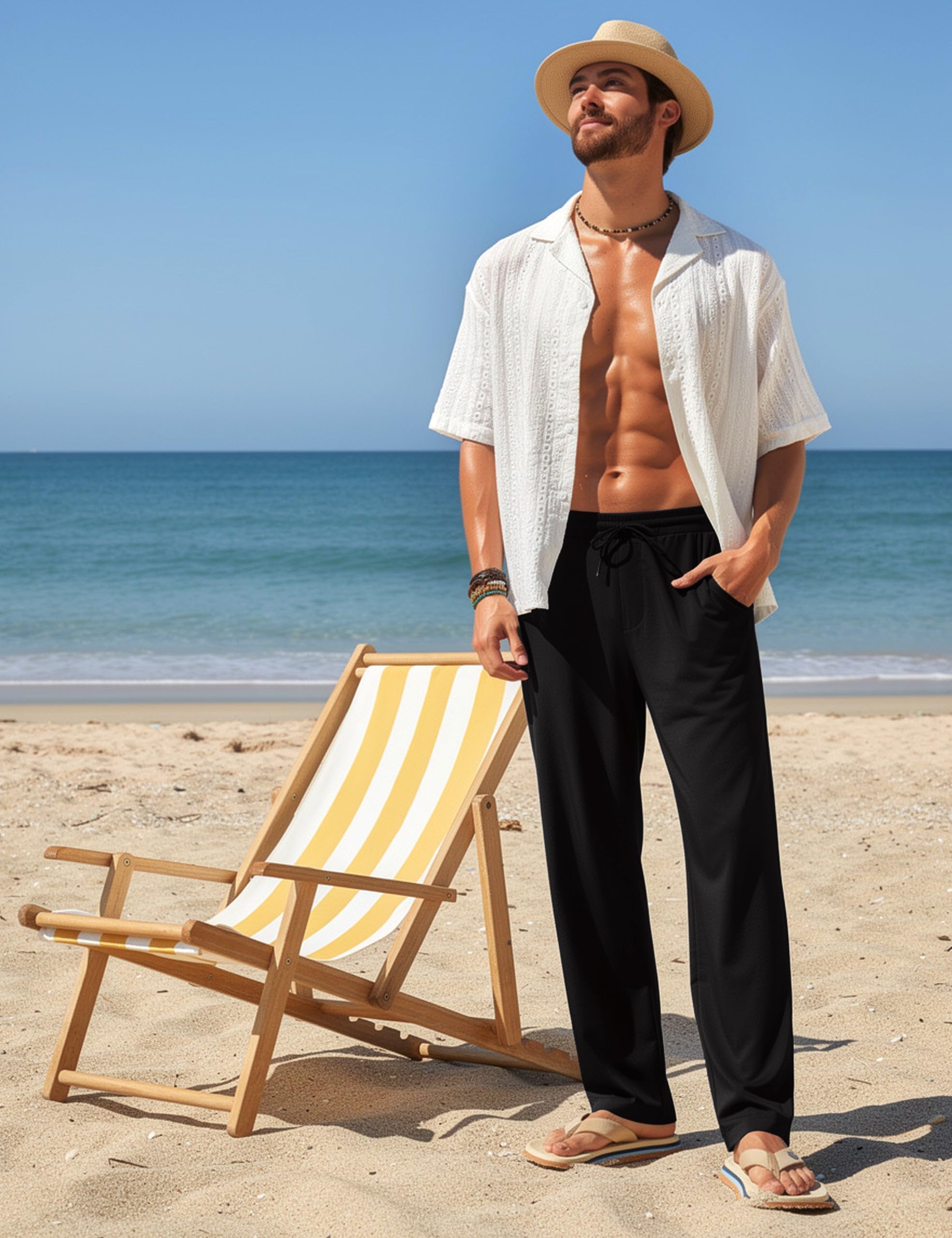 FitsT4 Sports Mens Beach Pants Swim Pants Loose Fit Quick Dry UPF 50+ with Pockets Drawstring Waist for Yacht Daily Wear - Image 3