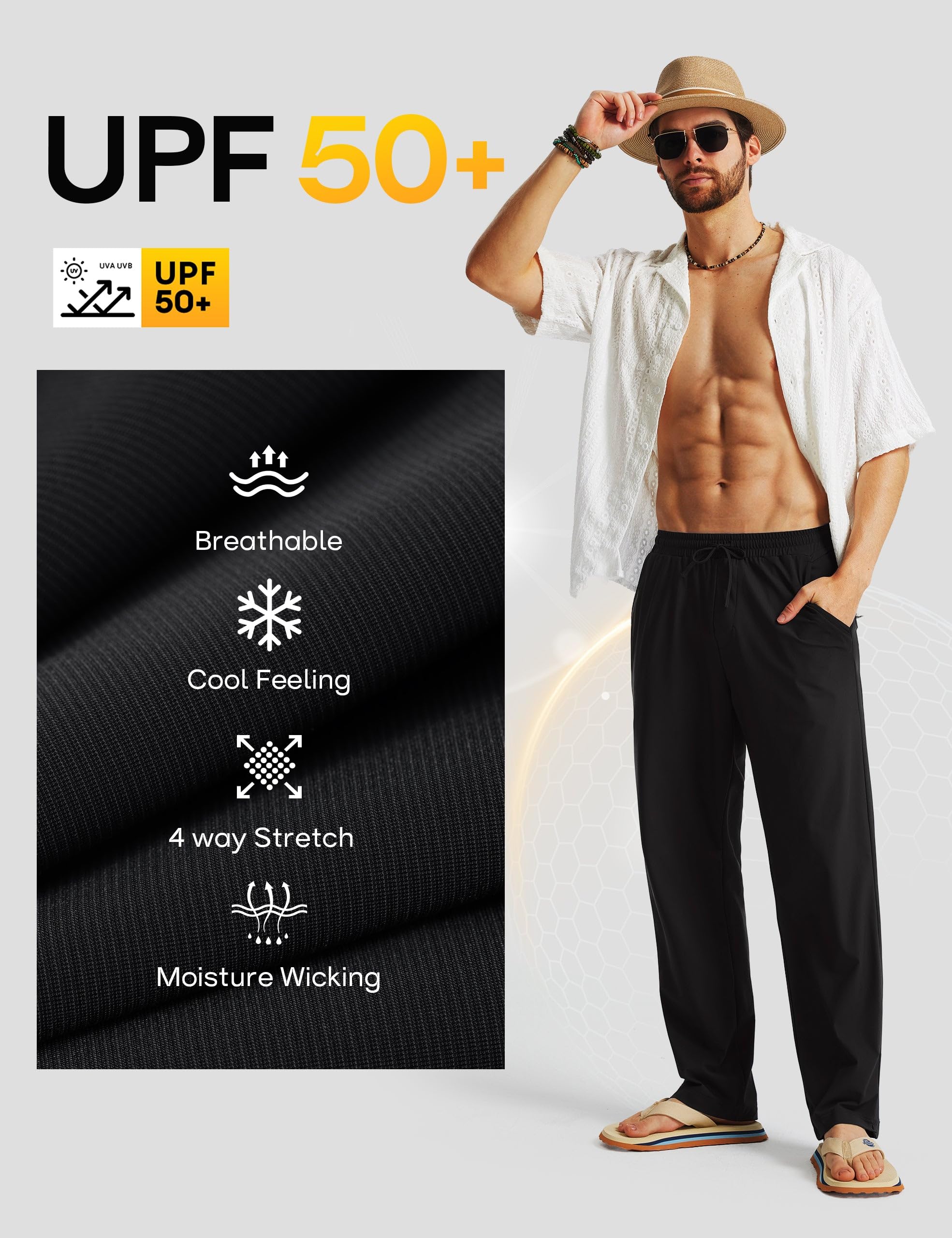 FitsT4 Sports Mens Beach Pants Swim Pants Loose Fit Quick Dry UPF 50+ with Pockets Drawstring Waist for Yacht Daily Wear - Image 4