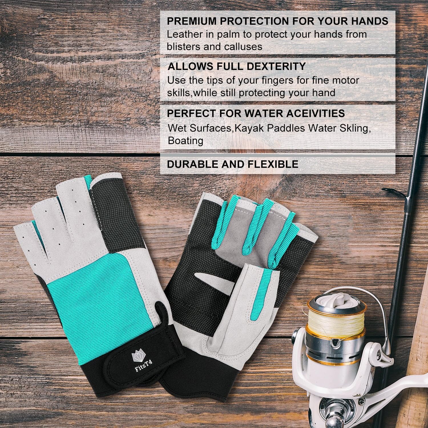 FitsT4 Sports Sailing Gloves 3/4 Finger and Grip Great for Sailing, Yachting, Paddling, Kayaking, Fishing, Dinghying Water Sports for Men and Women - Image 3