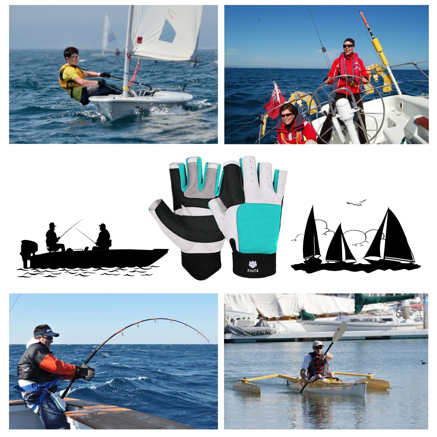 FitsT4 Sports Sailing Gloves 3/4 Finger and Grip Great for Sailing, Yachting, Paddling, Kayaking, Fishing, Dinghying Water Sports for Men and Women - Image 6