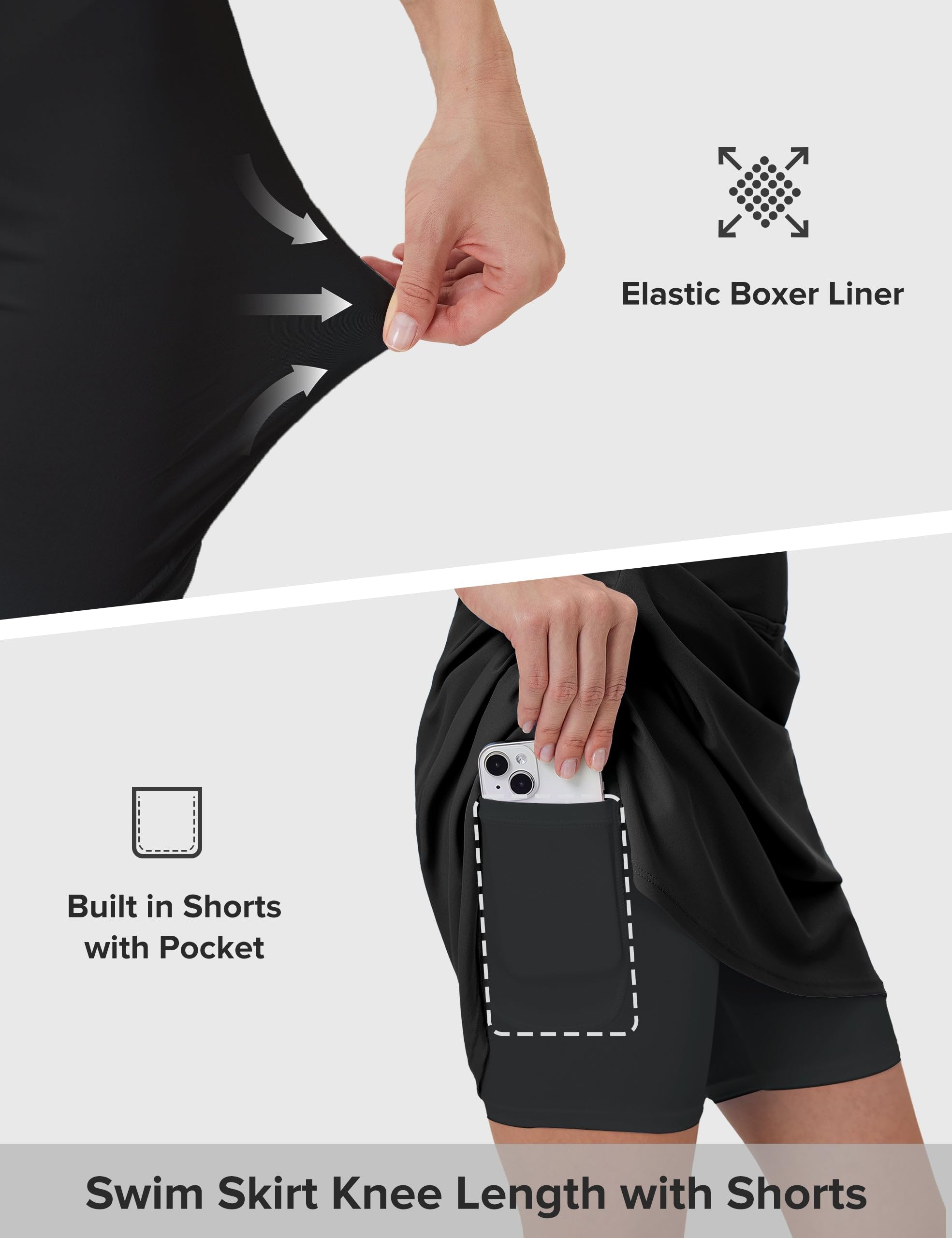 FitsT4 Sports Women's 20'' Swim Skirt Skort with Pocket High Waisted Modest Swimsuit Bathing Suit Bottoms - Image 4