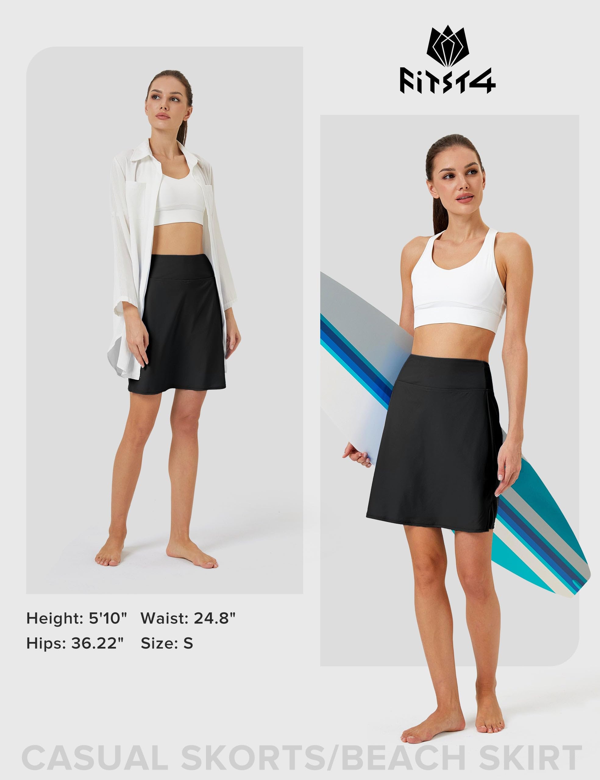 FitsT4 Sports Women's 20'' Swim Skirt Skort with Pocket High Waisted Modest Swimsuit Bathing Suit Bottoms - Image 6