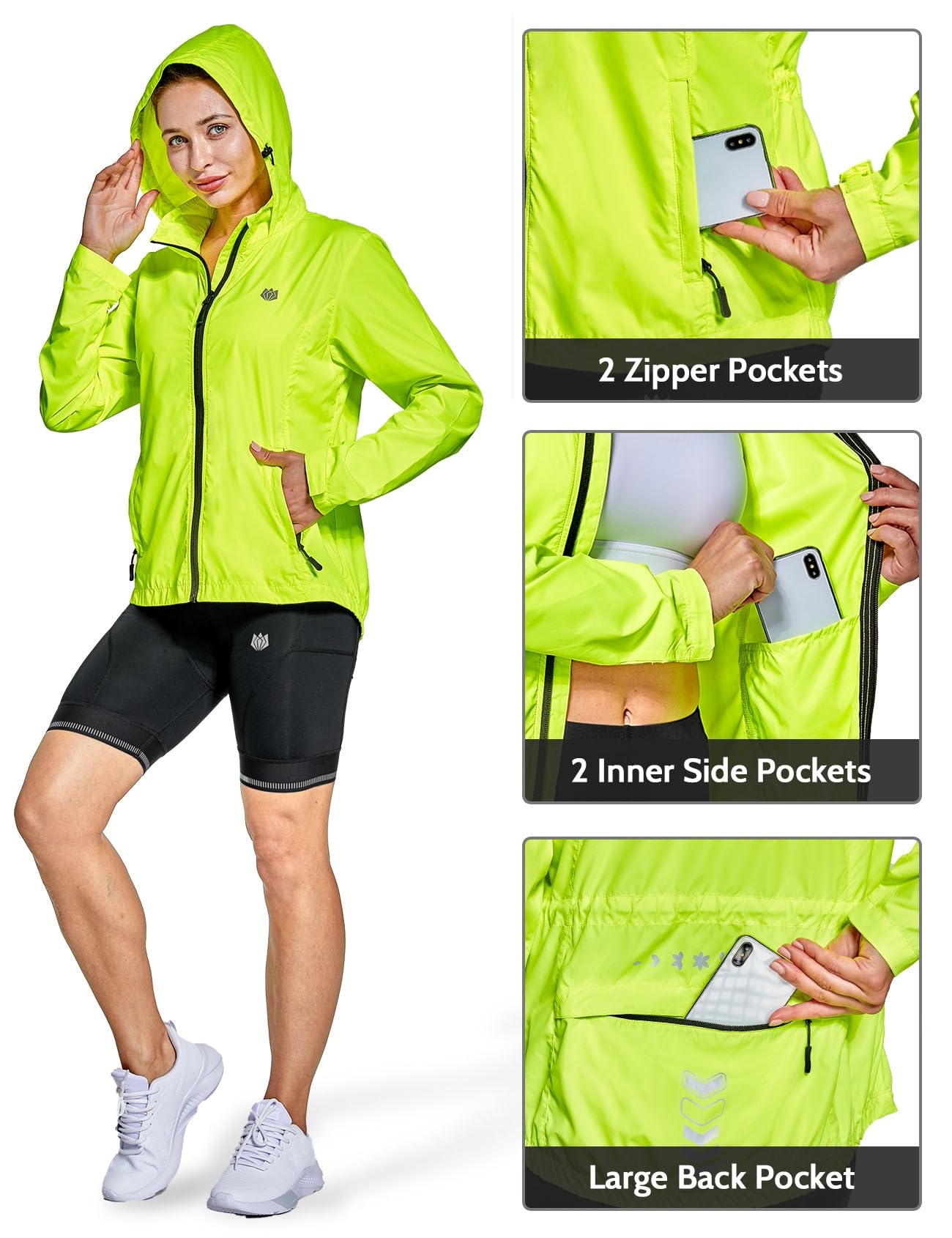 FitsT4 Sports Women's Cycling Running Jackets Lightweight Windproof Bike Windbreaker Reflective with Hooded - Image 3