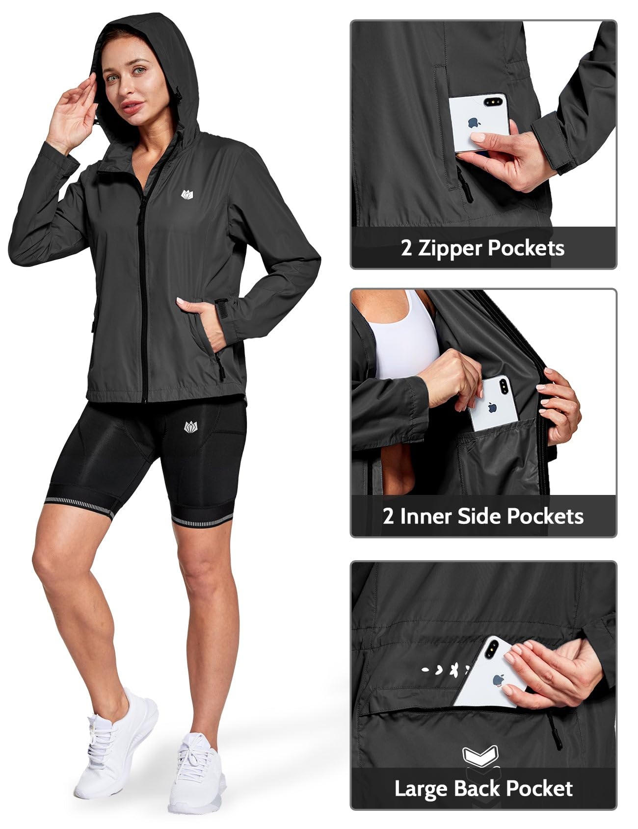 FitsT4 Sports Women's Cycling Running Jackets Lightweight Windproof Bike Windbreaker Reflective with Hooded - Image 3