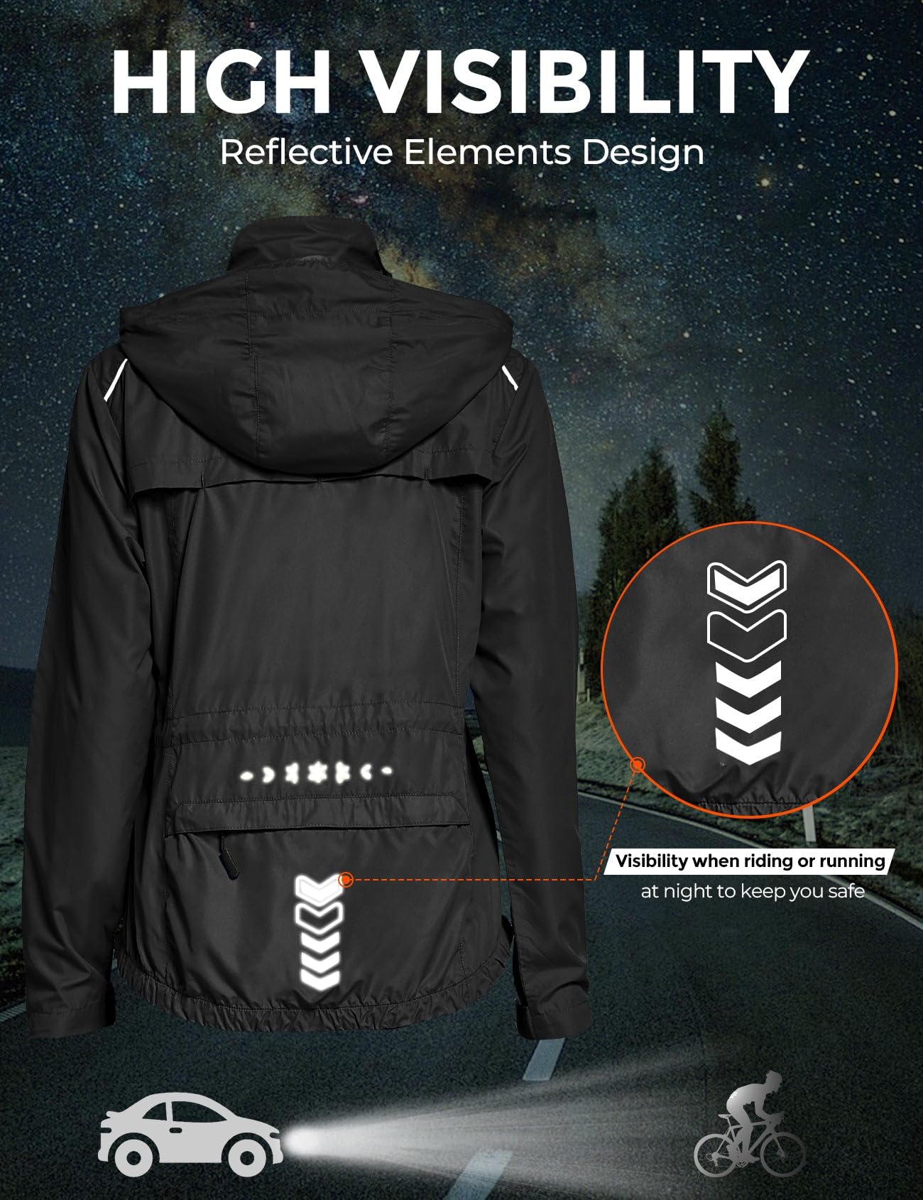 FitsT4 Sports Women's Cycling Running Jackets Lightweight Windproof Bike Windbreaker Reflective with Hooded - Image 4