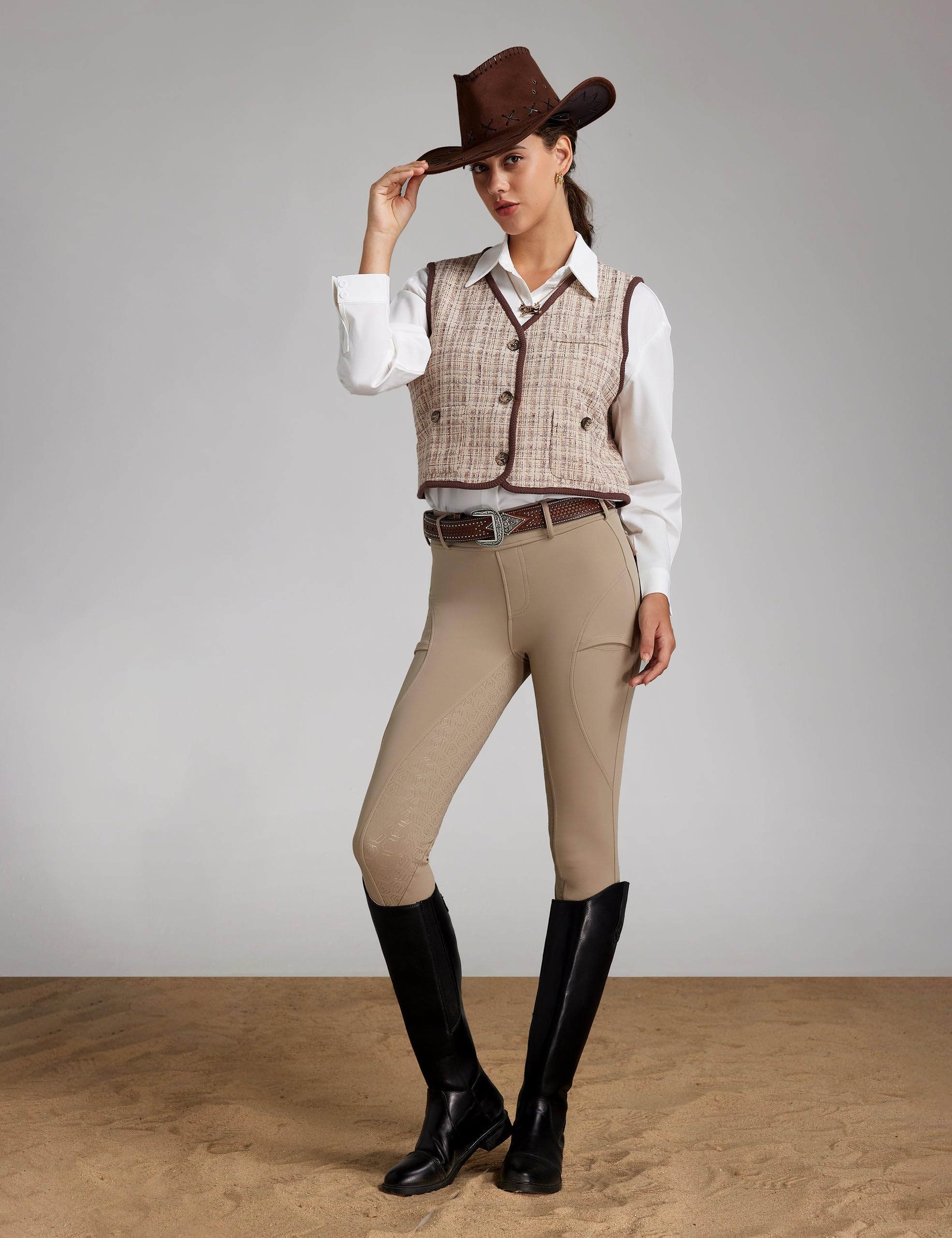 FitsT4 Sports Women's Fleece Horse Riding Pants Full Seat Equestrian Breeches Winter Riding Tights with Pockets - Image 3