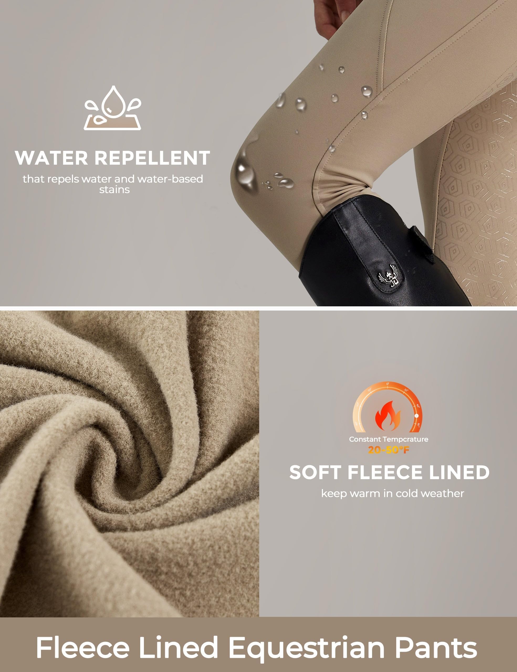 FitsT4 Sports Women's Fleece Horse Riding Pants Full Seat Equestrian Breeches Winter Riding Tights with Pockets - Image 4