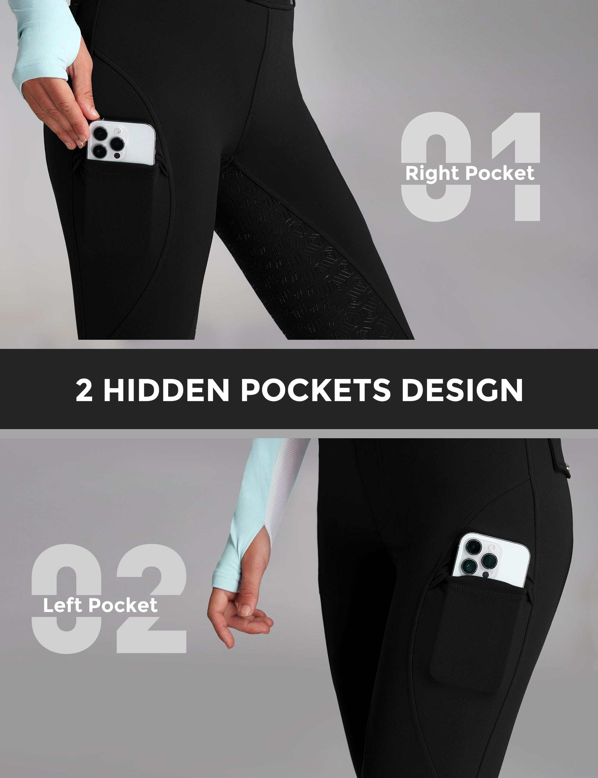 FitsT4 Sports Women's Fleece Horse Riding Pants Full Seat Equestrian Breeches Winter Riding Tights with Pockets - Image 6