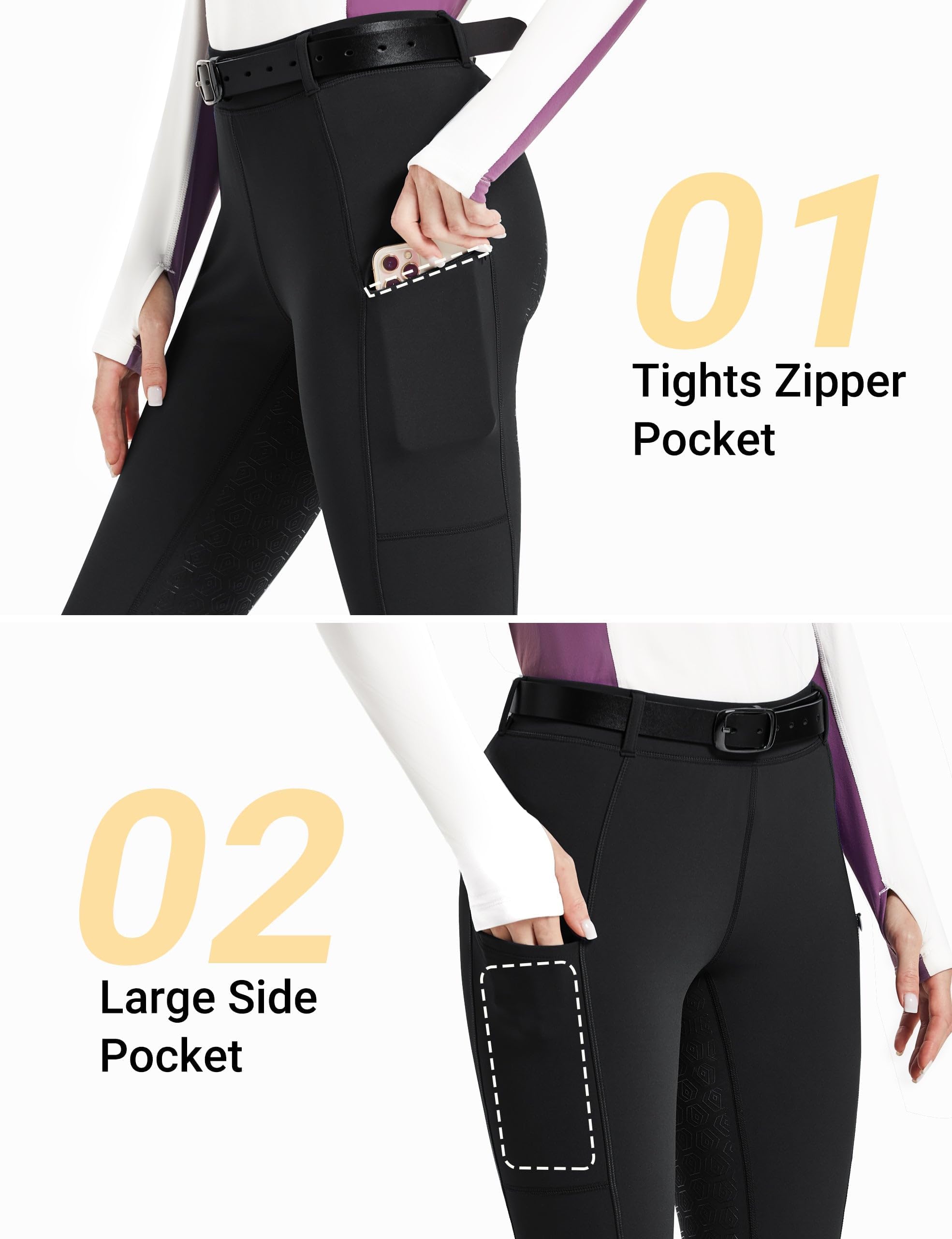 FitsT4 Sports Women's Fleece Lined Bootcut Horse Riding Pants Winter Full Seat Riding Tights with Pockets Equestrian Breeches - Image 6