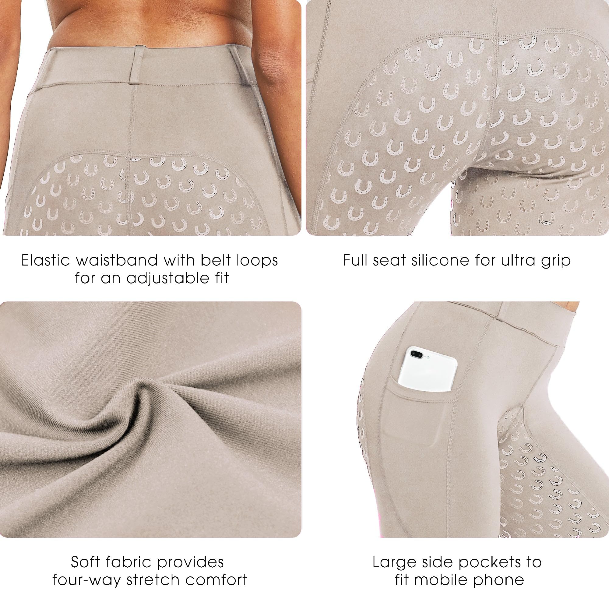 FitsT4 Sports Women's Full Seat Riding Tights Active Silicon Grip Horse Riding Tights Equestrian Breeches - Image 4