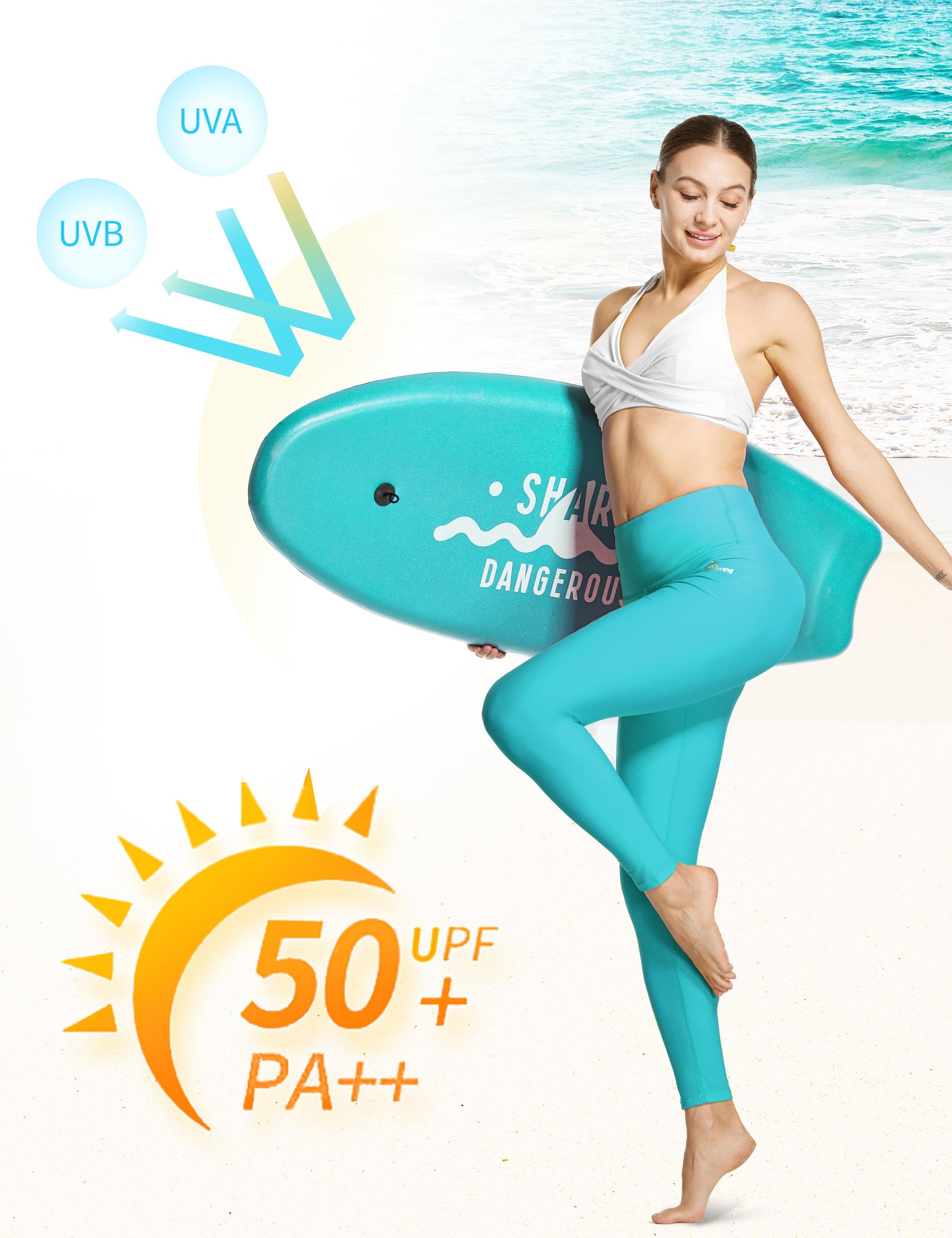 FitsT4 Sports Women's Swimming Leggings UPF 50+ High Waisted with Pockets Swim Pants - Image 3