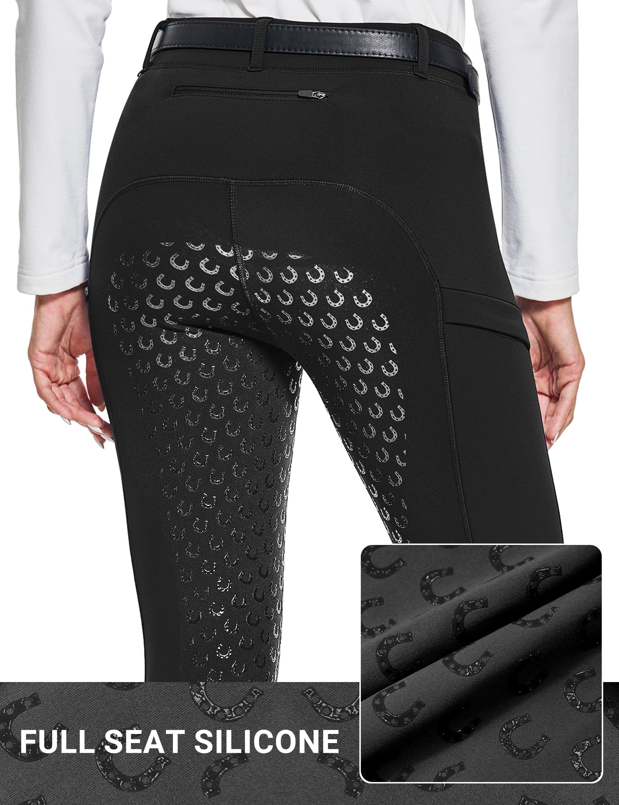 FitsT4 Sports Women's Winter Horse Riding Pants with Zipper Pockets Full Seat Riding Tights Fleece Lined Equestrian Breeches - Image 4