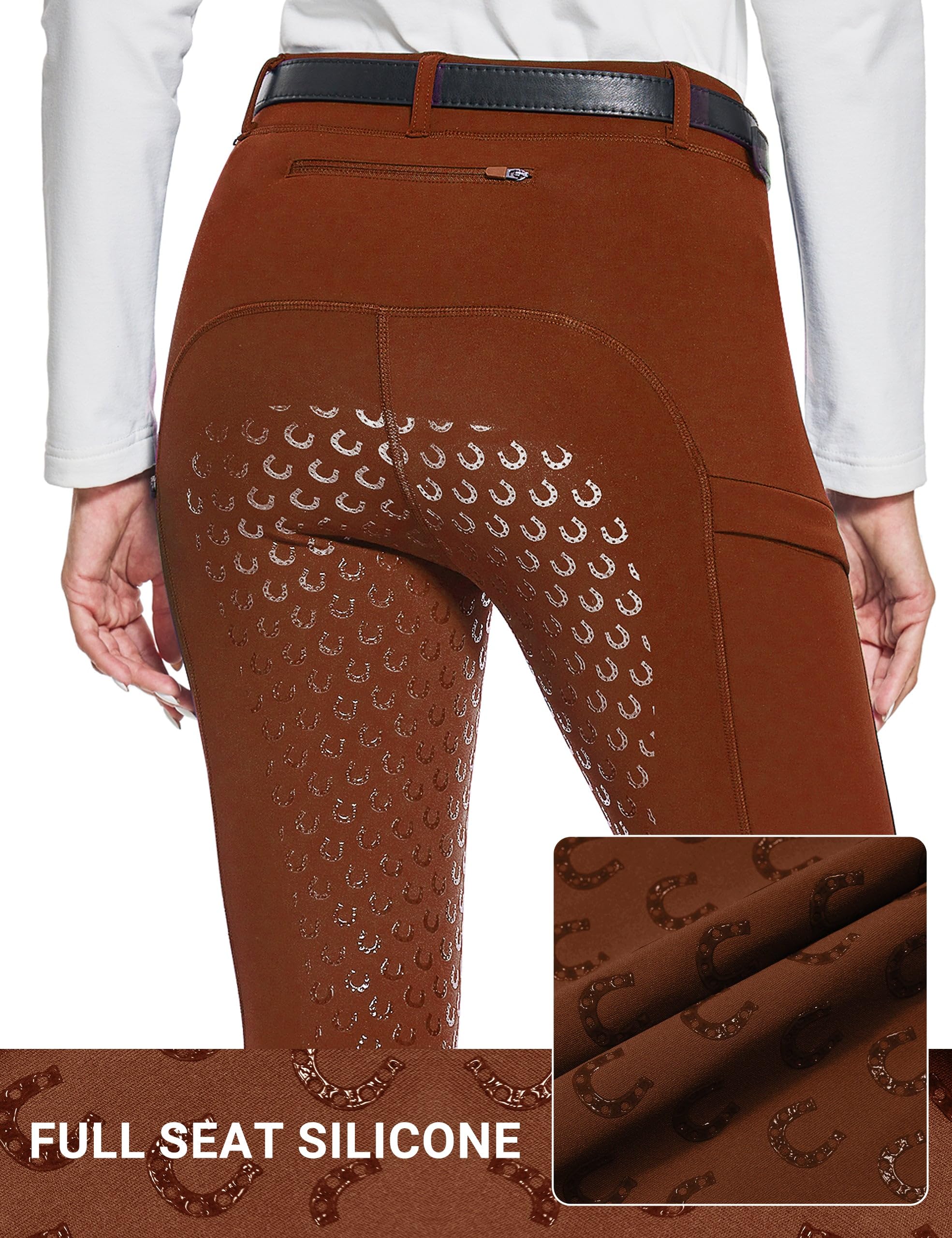 FitsT4 Sports Women's Winter Horse Riding Pants with Zipper Pockets Full Seat Riding Tights Fleece Lined Equestrian Breeches - Image 4