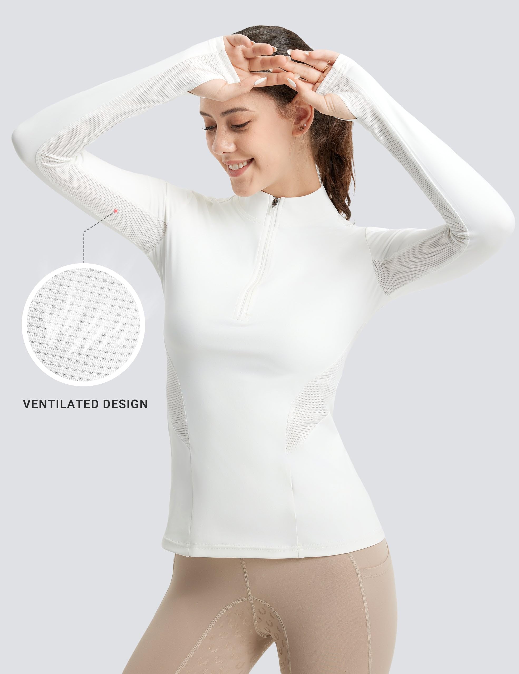 FitsT4 Sports Womens Equestrian Shirts Thumbholes Long Sleeve Horse Riding Shirts Quick Dry UPF50+ Riding Top Half Zip - Image 3