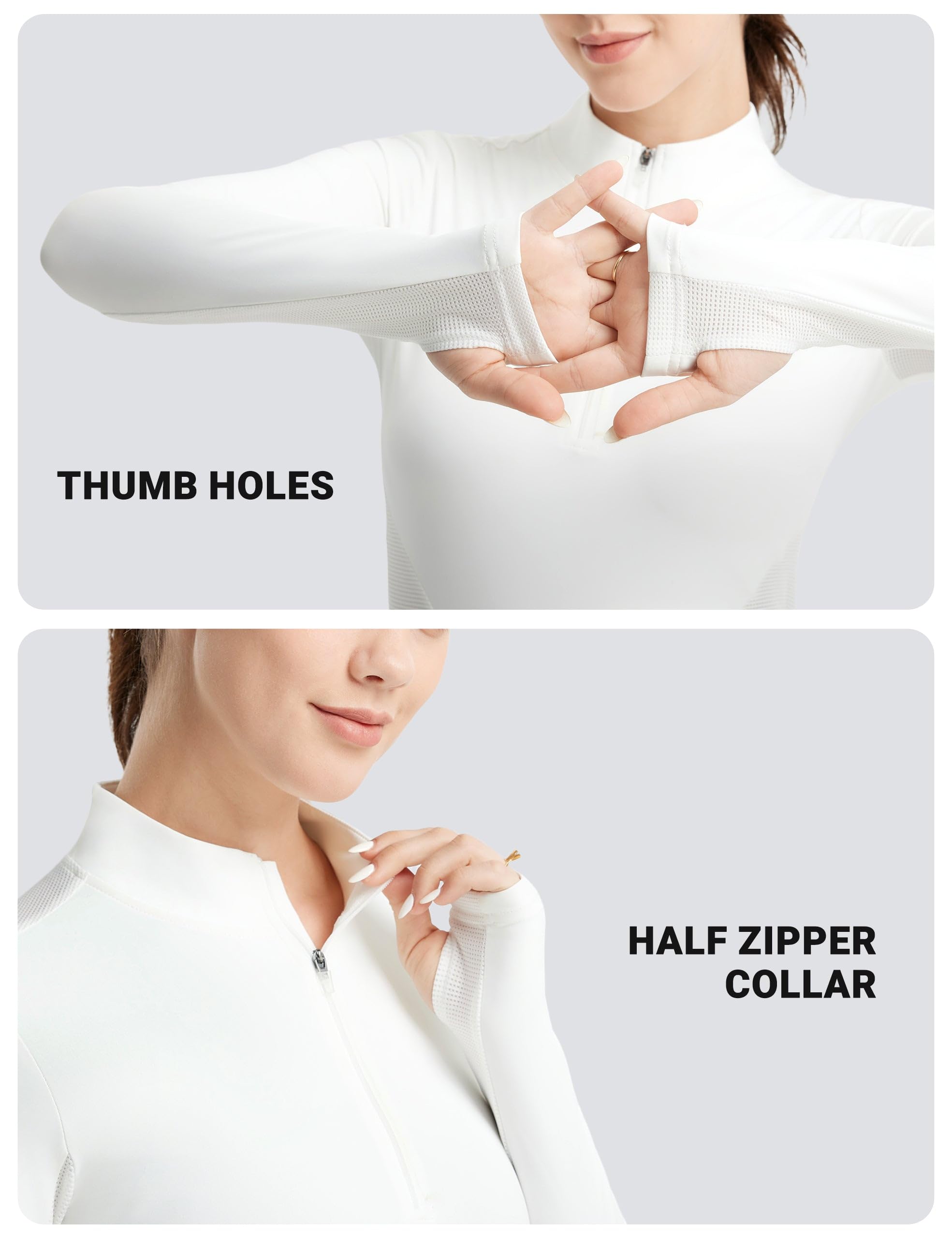 FitsT4 Sports Womens Equestrian Shirts Thumbholes Long Sleeve Horse Riding Shirts Quick Dry UPF50+ Riding Top Half Zip - Image 4