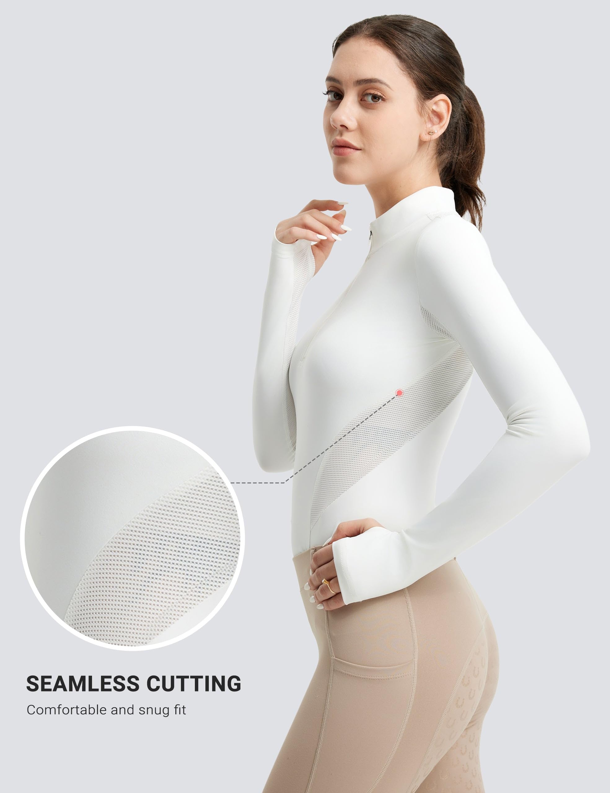 FitsT4 Sports Womens Equestrian Shirts Thumbholes Long Sleeve Horse Riding Shirts Quick Dry UPF50+ Riding Top Half Zip - Image 5