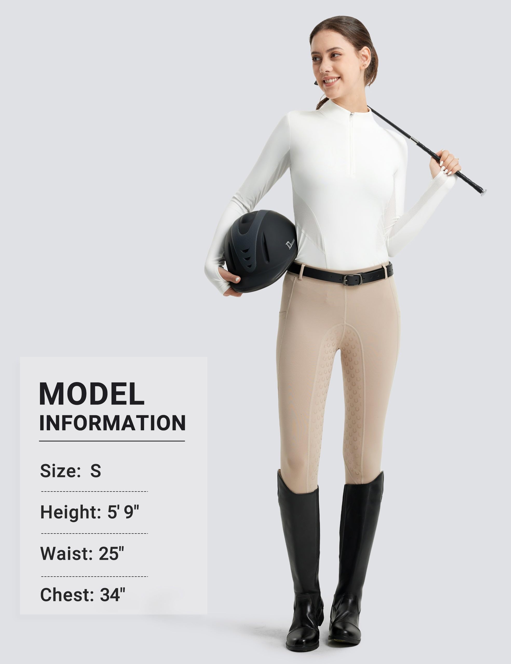 FitsT4 Sports Womens Equestrian Shirts Thumbholes Long Sleeve Horse Riding Shirts Quick Dry UPF50+ Riding Top Half Zip - Image 6