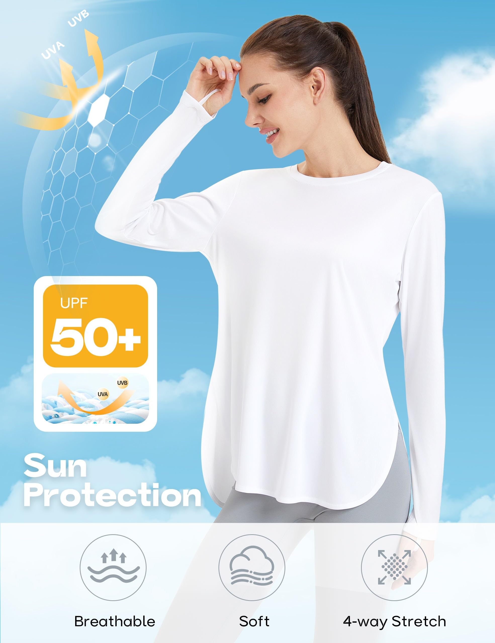 FitsT4 Sports Womens Sun Shirt Long Sleeve Running Tunic Shirts UPF50+ Moisture Wicking Workout Athletic Hiking Tops - Image 3